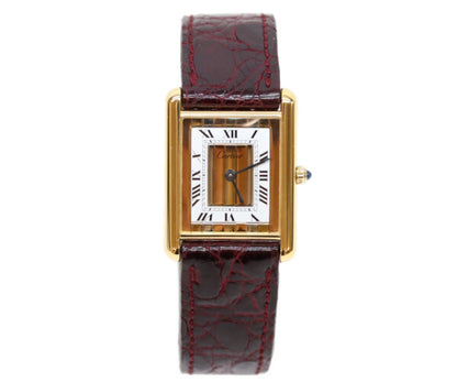 Cartier カルティエ 89年 925 マストタンクヴェルメイユLM トリニティ文字盤 QZ 革 腕時計