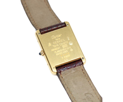 Cartier カルティエ 89年 925 マストタンクヴェルメイユLM トリニティ文字盤 QZ 革 腕時計