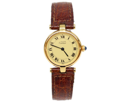 Cartier カルティエ W100225301 80-90s 925 マストヴァンドームヴェルメイユSM アイボリーローマ文字盤 革 QZ 腕時計