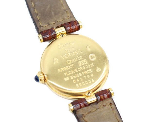 Cartier カルティエ W100225301 80-90s 925 マストヴァンドームヴェルメイユSM アイボリーローマ文字盤 革 QZ 腕時計