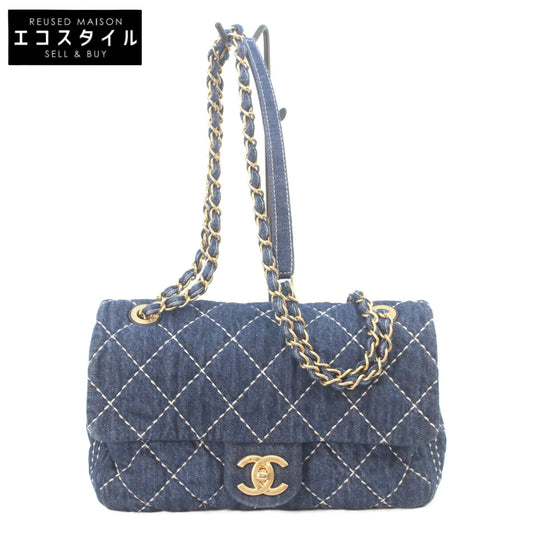 CHANEL 29 Series AS1328 Indigo Denim Gold Hardware Single Flap Matelasse Chain Shoulder Bag