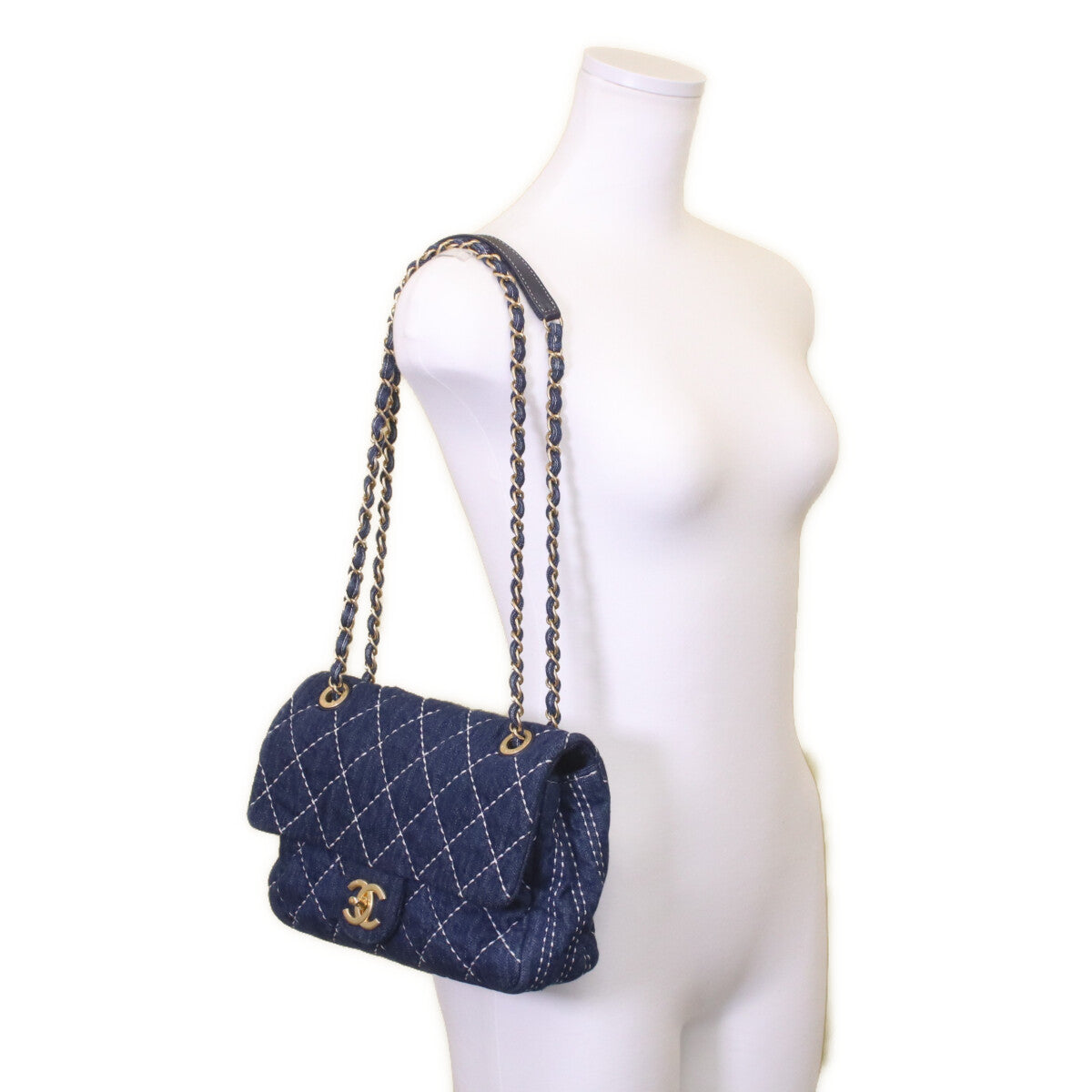 CHANEL シャネル 29番 AS1328 インディゴ デニム ゴールド金具 シングルフラップ マトラッセ チェーンショルダー ショルダーバッグ