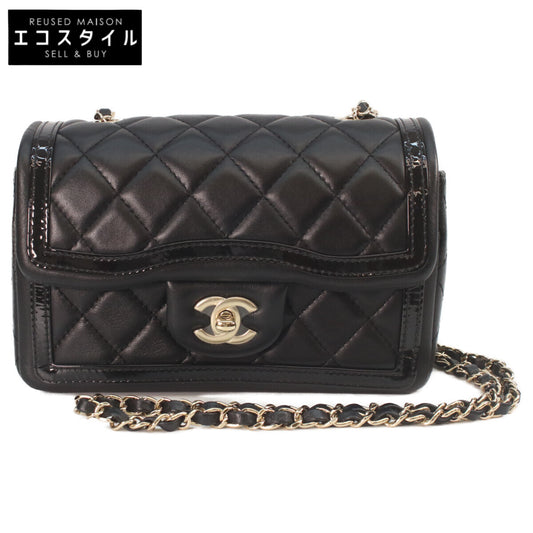 CHANEL シャネル AS4288 マトラッセ20 黒 ラムスキン×パテントレザー ゴールド金具 シングルフラップバッグ ショルダーバッグ