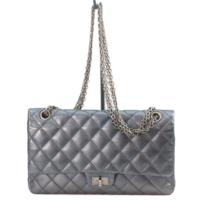 CHANEL シャネル 21番 A37587 ガンメタリック ブルーグレー ヴィンテージカーフ シルバー金具 マトラッセ 2.55ラージ チェーンショルダー ショルダーバッグ