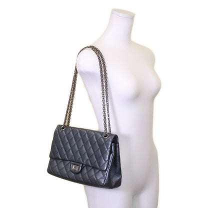 CHANEL シャネル 21番 A37587 ガンメタリック ブルーグレー ヴィンテージカーフ シルバー金具 マトラッセ 2.55ラージ チェーンショルダー ショルダーバッグ
