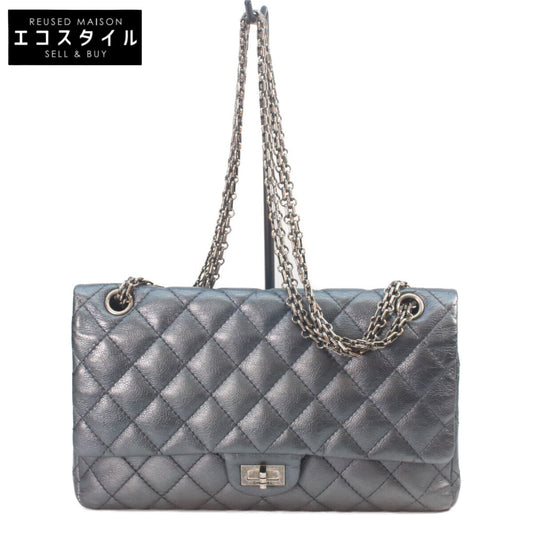 CHANEL シャネル 21番 A37587 ガンメタリック ブルーグレー ヴィンテージカーフ シルバー金具 マトラッセ 2.55ラージ チェーンショルダー ショルダーバッグ