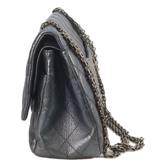 CHANEL シャネル 21番 A37587 ガンメタリック ブルーグレー ヴィンテージカーフ シルバー金具 マトラッセ 2.55ラージ チェーンショルダー ショルダーバッグ