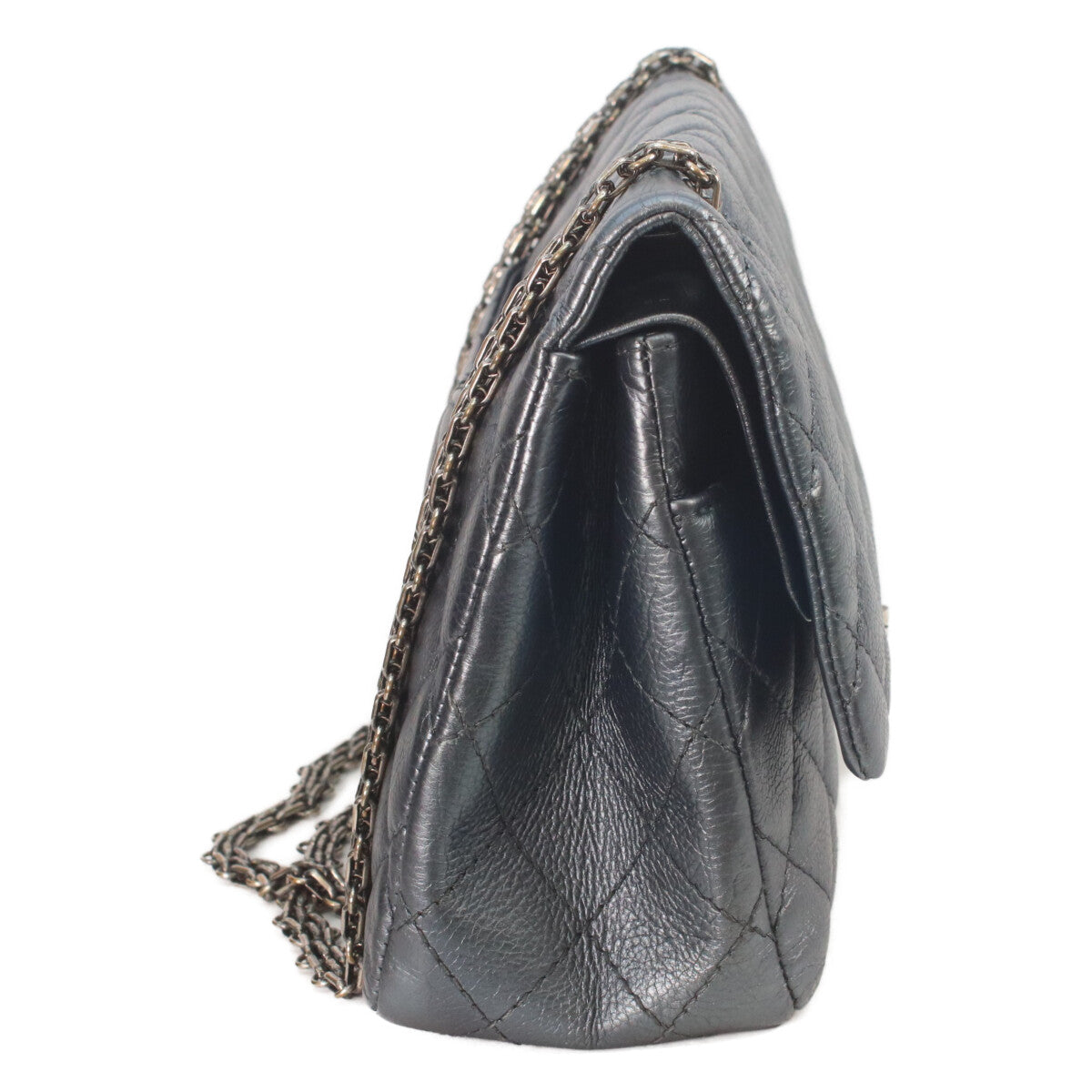 CHANEL シャネル 21番 A37587 ガンメタリック ブルーグレー ヴィンテージカーフ シルバー金具 マトラッセ 2.55ラージ チェーンショルダー ショルダーバッグ