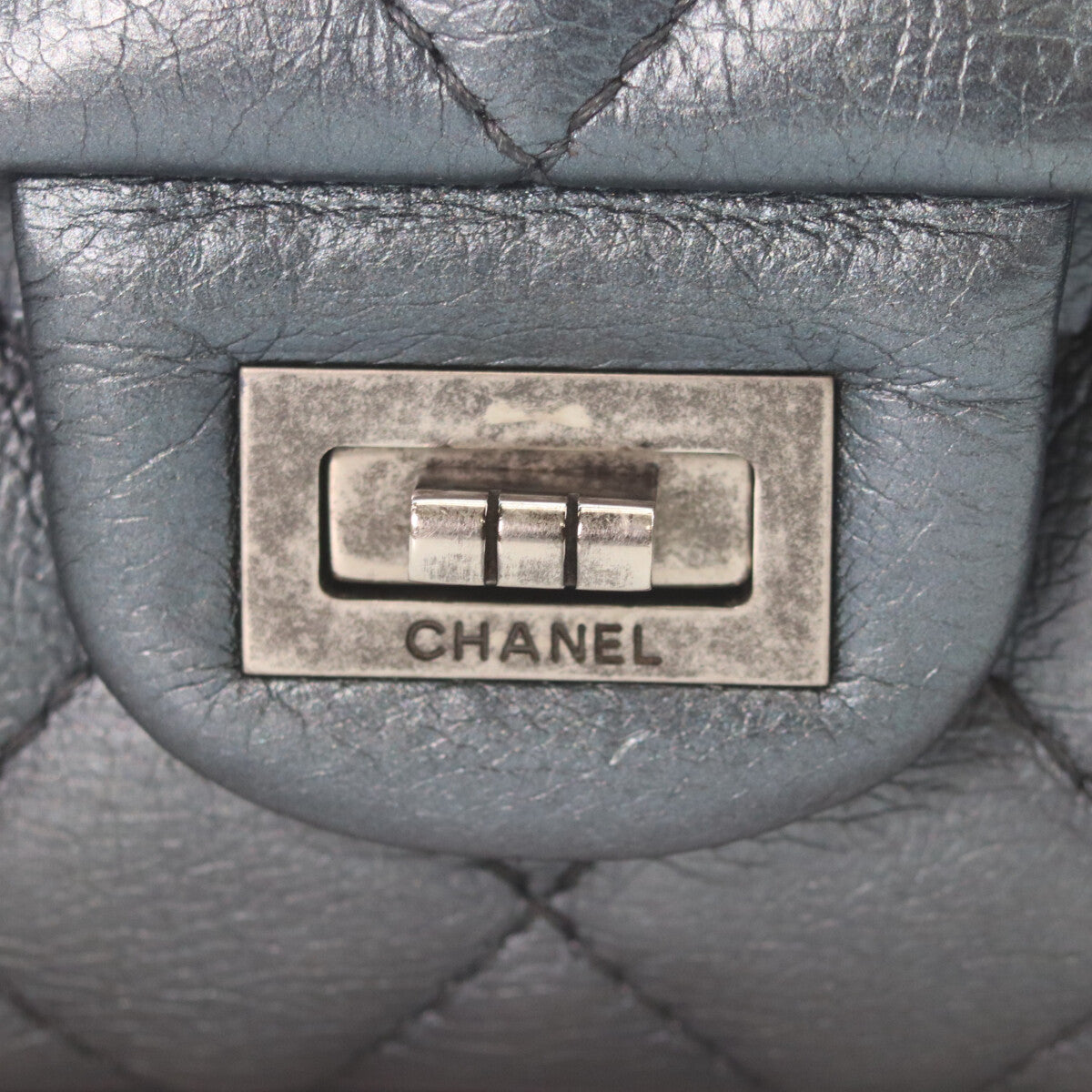 CHANEL シャネル 21番 A37587 ガンメタリック ブルーグレー ヴィンテージカーフ シルバー金具 マトラッセ 2.55ラージ チェーンショルダー ショルダーバッグ