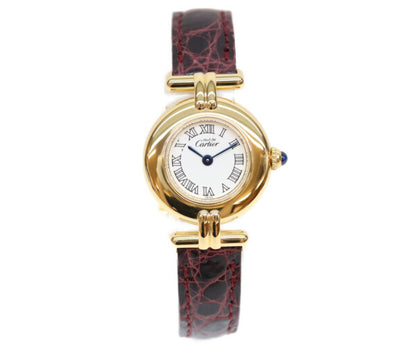 Cartier カルティエ 00s W1011554 925 マストコリゼヴェルメイユSM 白抜きローマ文字盤 革 QZ 腕時計