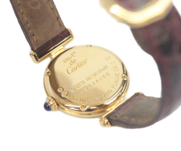 Cartier カルティエ 00s W1011554 925 マストコリゼヴェルメイユSM 白抜きローマ文字盤 革 QZ 腕時計