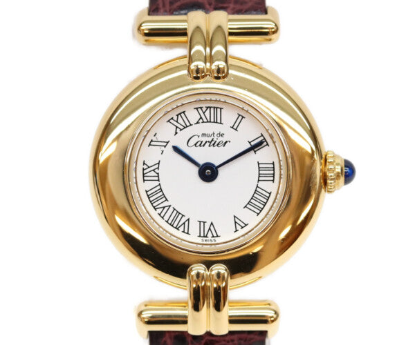 Cartier カルティエ 00s W1011554 925 マストコリゼヴェルメイユSM 白抜きローマ文字盤 革 QZ 腕時計