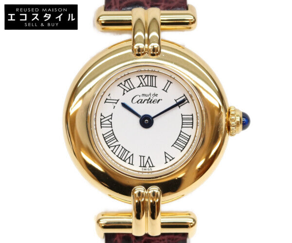 Cartier カルティエ 00s W1011554 925 マストコリゼヴェルメイユSM 白抜きローマ文字盤 革 QZ 腕時計
