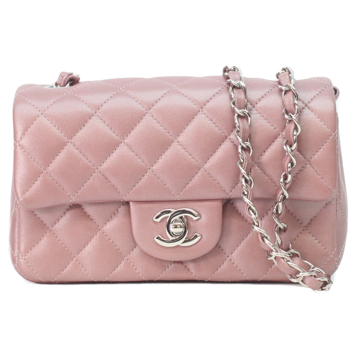 CHANEL 24th A69900 Metallic Pink Lamb Silver Hardware Mini Matelasse 20 Shoulder Bag