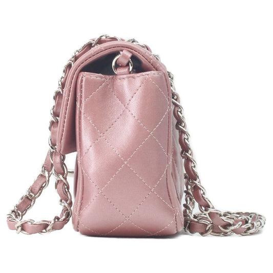 CHANEL 24th A69900 Metallic Pink Lamb Silver Hardware Mini Matelasse 20 Shoulder Bag
