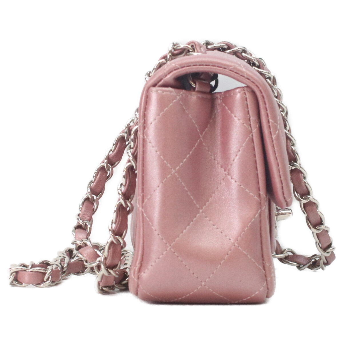 CHANEL 香奈儿 24号 A69900 金属粉色 羊皮 银色五金 迷你口盖包20 单肩包