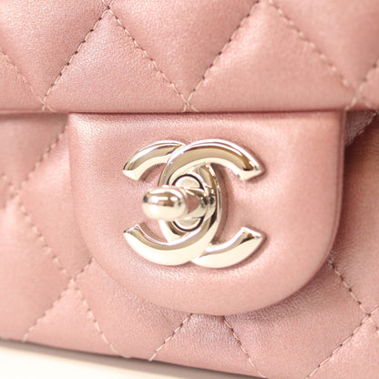 CHANEL 香奈儿 24号 A69900 金属粉色 羊皮 银色五金 迷你口盖包20 单肩包