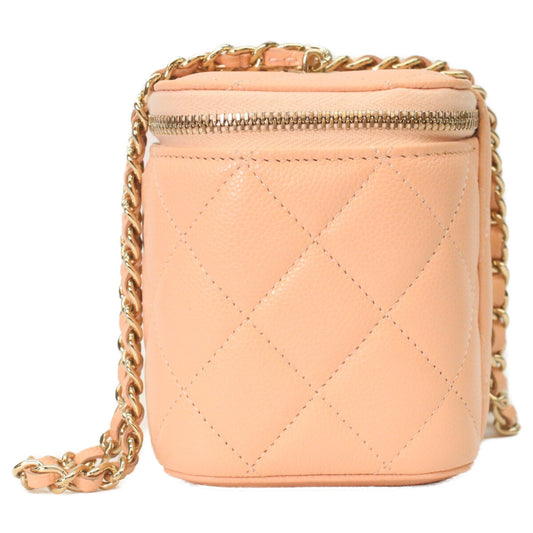CHANEL AP1341 Pink Beige Caviar Gold Hardware Chain Vanity Shoulder Bag