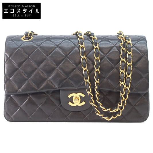 CHANEL 9 A01112 Black Lambskin Gold Hardware Matelasse 25 Shoulder Bag