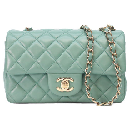 CHANEL A69900 Emerald Green Lambskin Gold Hardware Mini Matelasse 20 Shoulder Bag