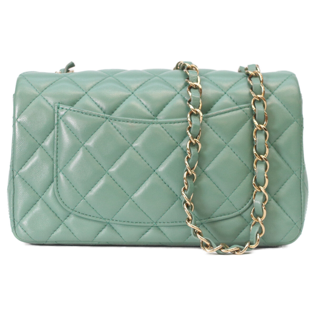 CHANEL A69900 Emerald Green Lambskin Gold Hardware Mini Matelasse 20 Shoulder Bag