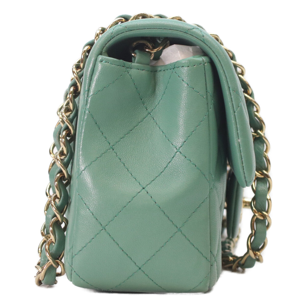 CHANEL A69900 Emerald Green Lambskin Gold Hardware Mini Matelasse 20 Shoulder Bag