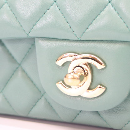 CHANEL A69900 Emerald Green Lambskin Gold Hardware Mini Matelasse 20 Shoulder Bag