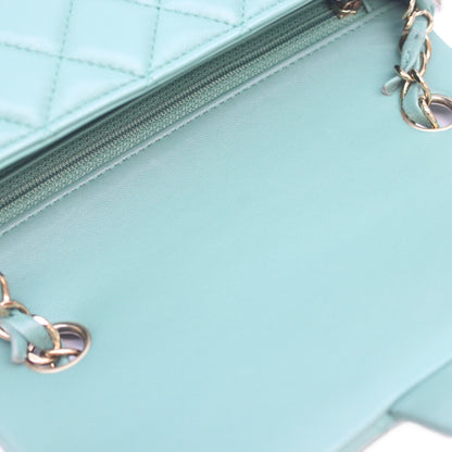 CHANEL A69900 Emerald Green Lambskin Gold Hardware Mini Matelasse 20 Shoulder Bag