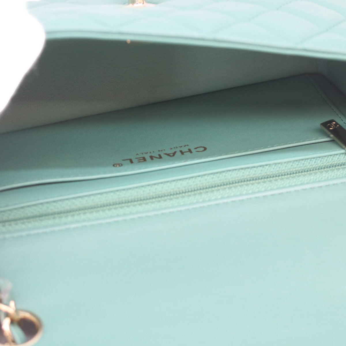 CHANEL A69900 Emerald Green Lambskin Gold Hardware Mini Matelasse 20 Shoulder Bag