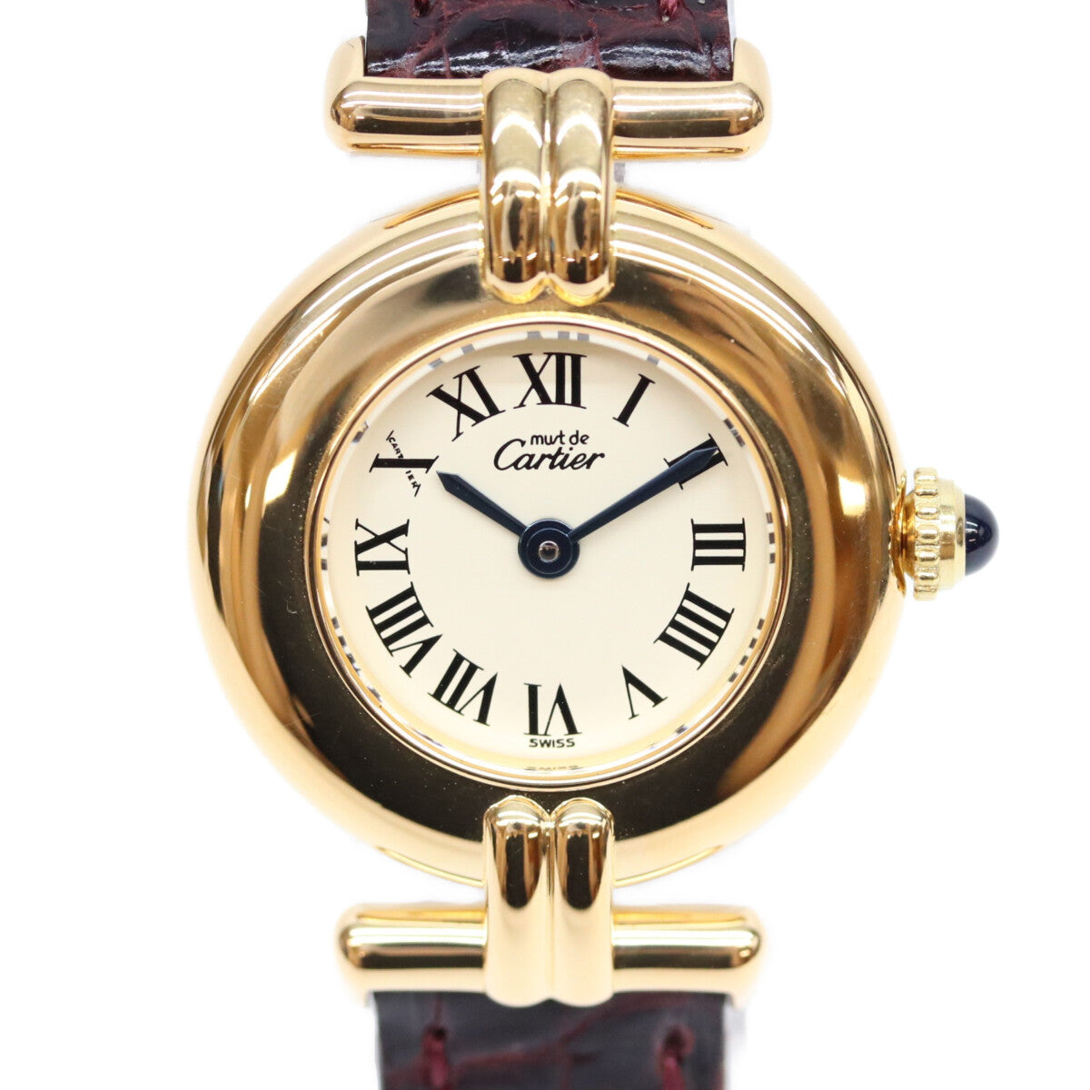 Cartier カルティエ 95年 W1000654 925 マストコリゼヴェルメイユSM アイボリー文字盤 QZ 革 腕時計