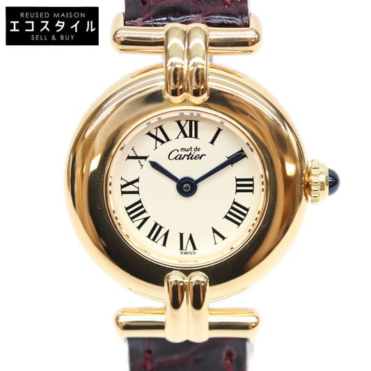 Cartier カルティエ 95年 W1000654 925 マストコリゼヴェルメイユSM アイボリー文字盤 QZ 革 腕時計