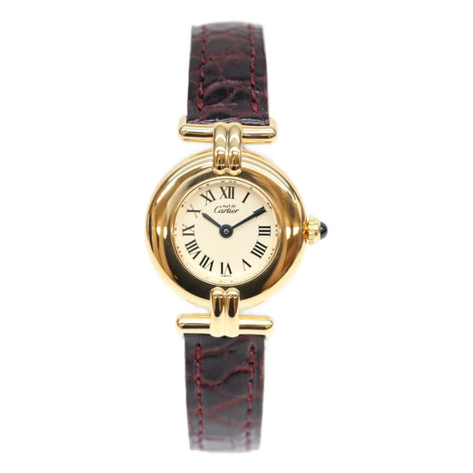 Cartier カルティエ 95年 W1000654 925 マストコリゼヴェルメイユSM アイボリー文字盤 QZ 革 腕時計