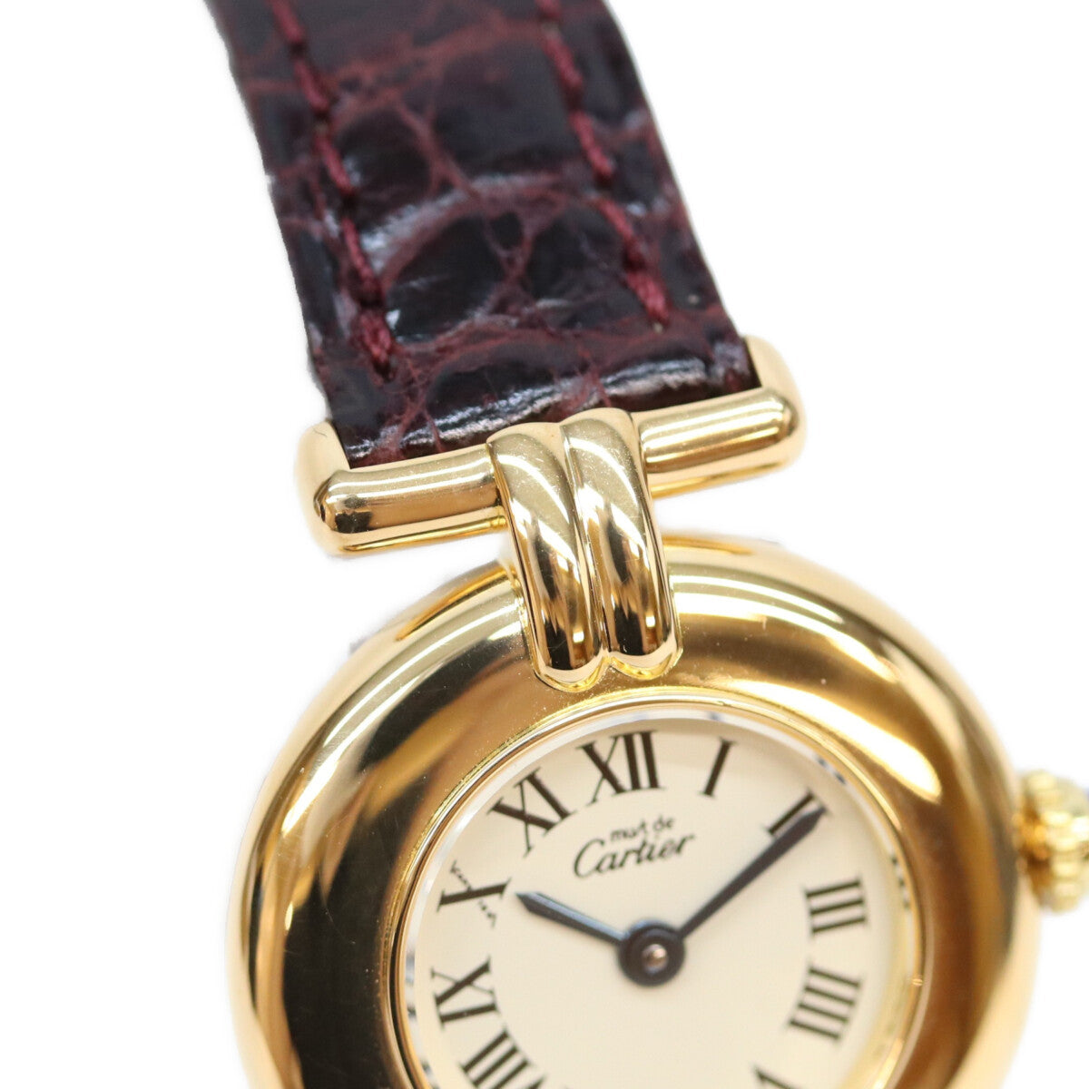 Cartier カルティエ 95年 W1000654 925 マストコリゼヴェルメイユSM アイボリー文字盤 QZ 革 腕時計