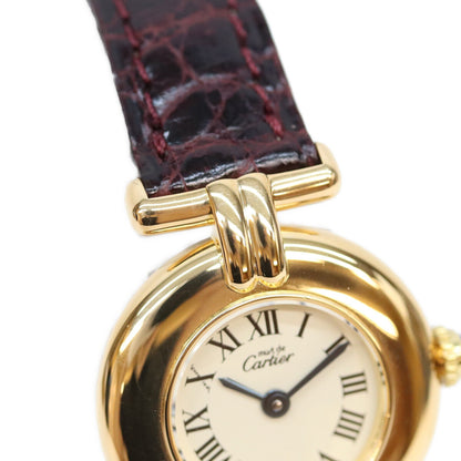 Cartier カルティエ 95年 W1000654 925 マストコリゼヴェルメイユSM アイボリー文字盤 QZ 革 腕時計