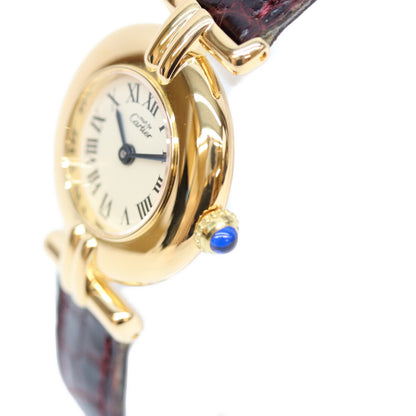 Cartier カルティエ 95年 W1000654 925 マストコリゼヴェルメイユSM アイボリー文字盤 QZ 革 腕時計
