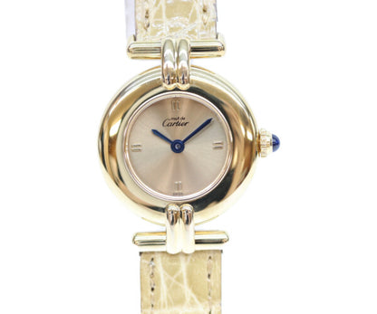 Cartier カルティエ 94年 W1000654 925 マストコリゼヴェルメイユSM ゴールド文字盤 QZ 革 腕時計