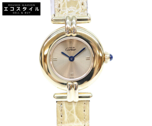 Cartier カルティエ 94年 W1000654 925 マストコリゼヴェルメイユSM ゴールド文字盤 QZ 革 腕時計