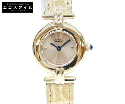 Cartier カルティエ 94年 W1000654 925 マストコリゼヴェルメイユSM ゴールド文字盤 QZ 革 腕時計
