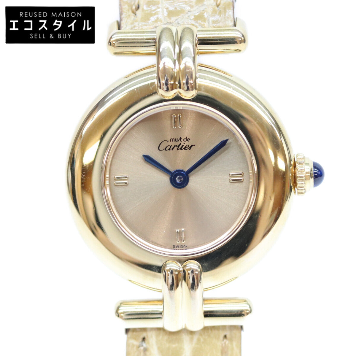 Cartier カルティエ 94年 W1000654 925 マストコリゼヴェルメイユSM ゴールド文字盤 QZ 革 腕時計