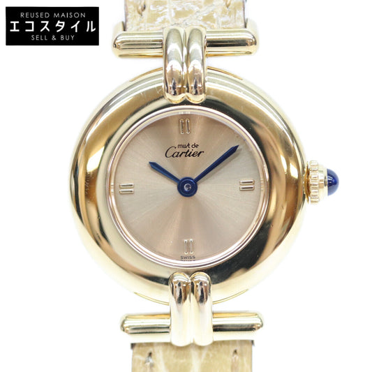 Cartier カルティエ 94年 W1000654 925 マストコリゼヴェルメイユSM ゴールド文字盤 QZ 革 腕時計