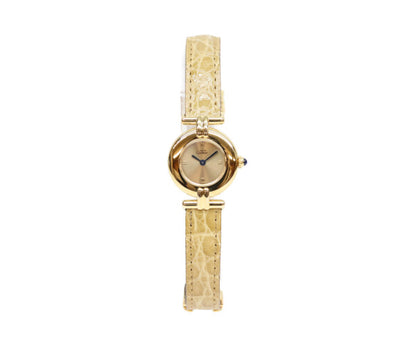 Cartier カルティエ 94年 W1000654 925 マストコリゼヴェルメイユSM ゴールド文字盤 QZ 革 腕時計