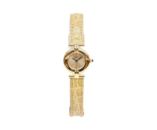 Cartier カルティエ 94年 W1000654 925 マストコリゼヴェルメイユSM ゴールド文字盤 QZ 革 腕時計