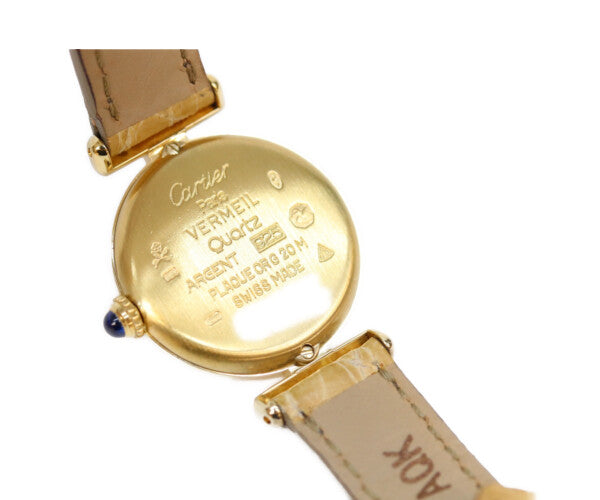 Cartier カルティエ 94年 W1000654 925 マストコリゼヴェルメイユSM ゴールド文字盤 QZ 革 腕時計