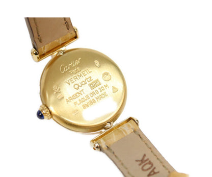 Cartier カルティエ 94年 W1000654 925 マストコリゼヴェルメイユSM ゴールド文字盤 QZ 革 腕時計