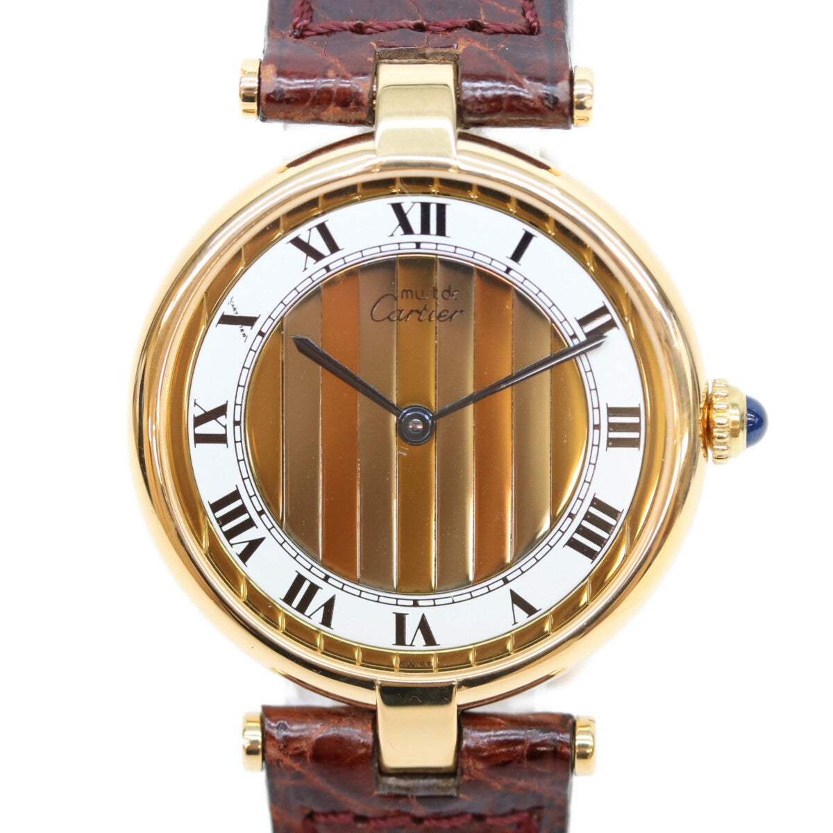 Cartier カルティエ 90s マストヴァンドームヴェルメイユLM センタートリニティ文字盤 革 QZ 腕時計