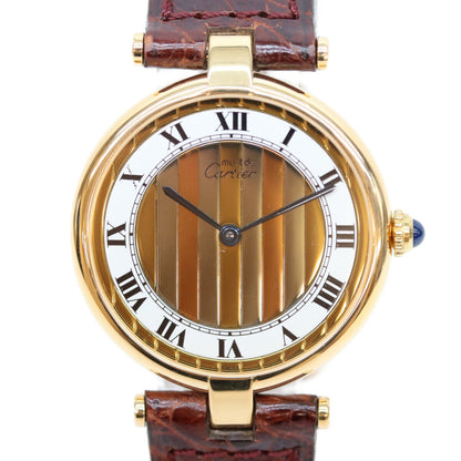Cartier カルティエ 90s マストヴァンドームヴェルメイユLM センタートリニティ文字盤 革 QZ 腕時計