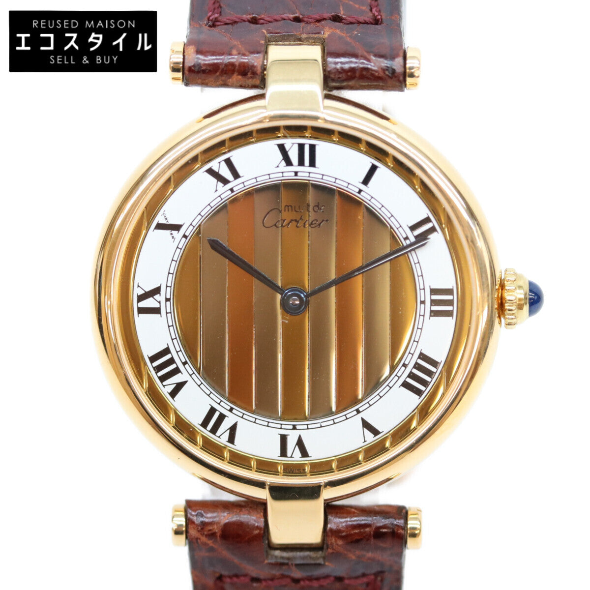 Cartier カルティエ 90s マストヴァンドームヴェルメイユLM センタートリニティ文字盤 革 QZ 腕時計