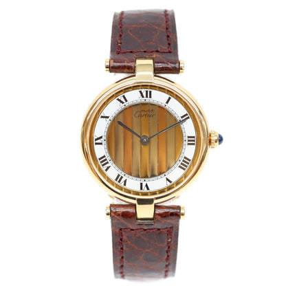 Cartier カルティエ 90s マストヴァンドームヴェルメイユLM センタートリニティ文字盤 革 QZ 腕時計