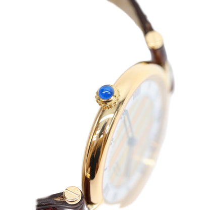Cartier カルティエ 90s マストヴァンドームヴェルメイユLM センタートリニティ文字盤 革 QZ 腕時計