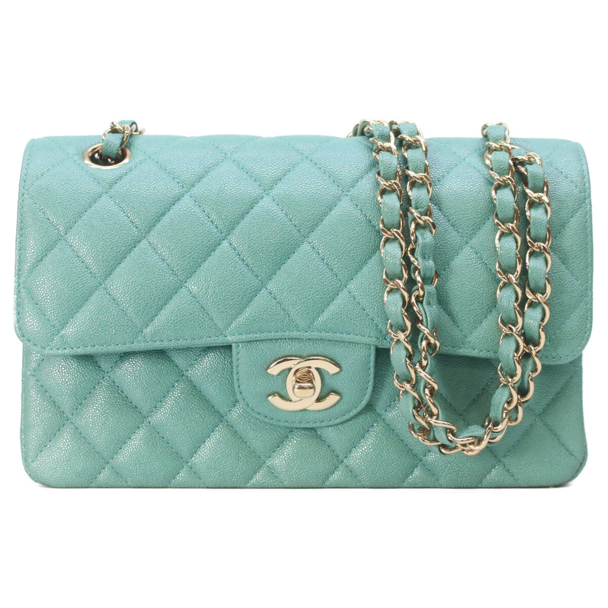 CHANEL シャネル 27番 A01113 パールグリーン キャビア ゴールド金具 マトラッセ23 ショルダーバッグ